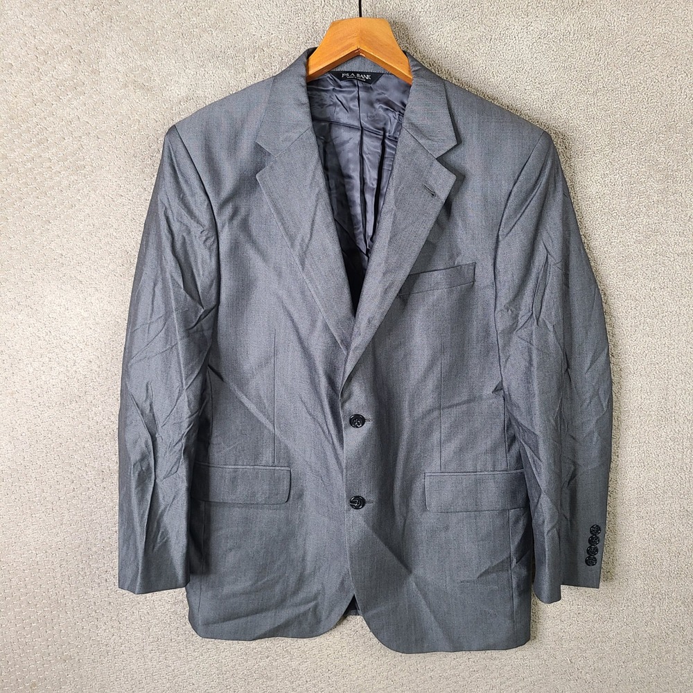Jos A Bank Signature Collection Jacket Men 40R Gray Blazer Wool Silk Herringbone